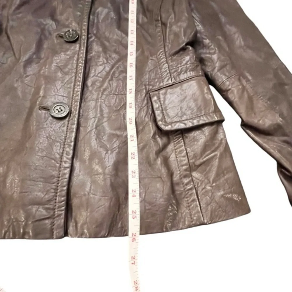Michael Kors Women's Brown Button Front‎ Genuine Leather Coat Large Short Lined